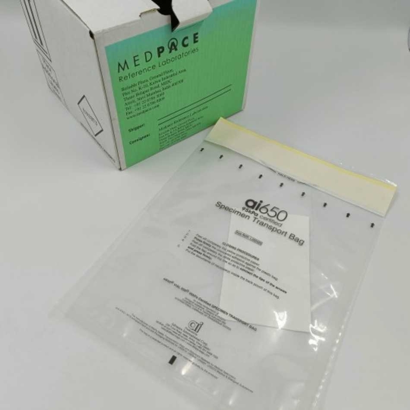 Specimen Bags Bio Hazard Bags 2 Mil With Attached Document Pouch, Leakproof Plastic Self-Adhesive Zipper Bags