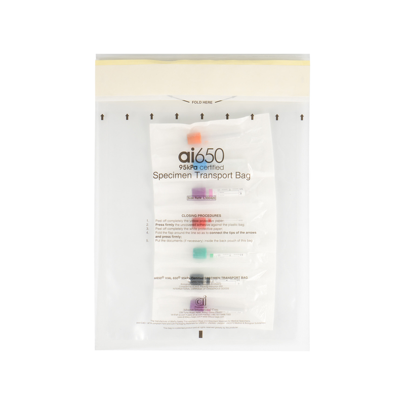 Saco de transporte qualificado de 95 KPa para amostras médicas L 191 X W 170 mm (+/-5 mm)