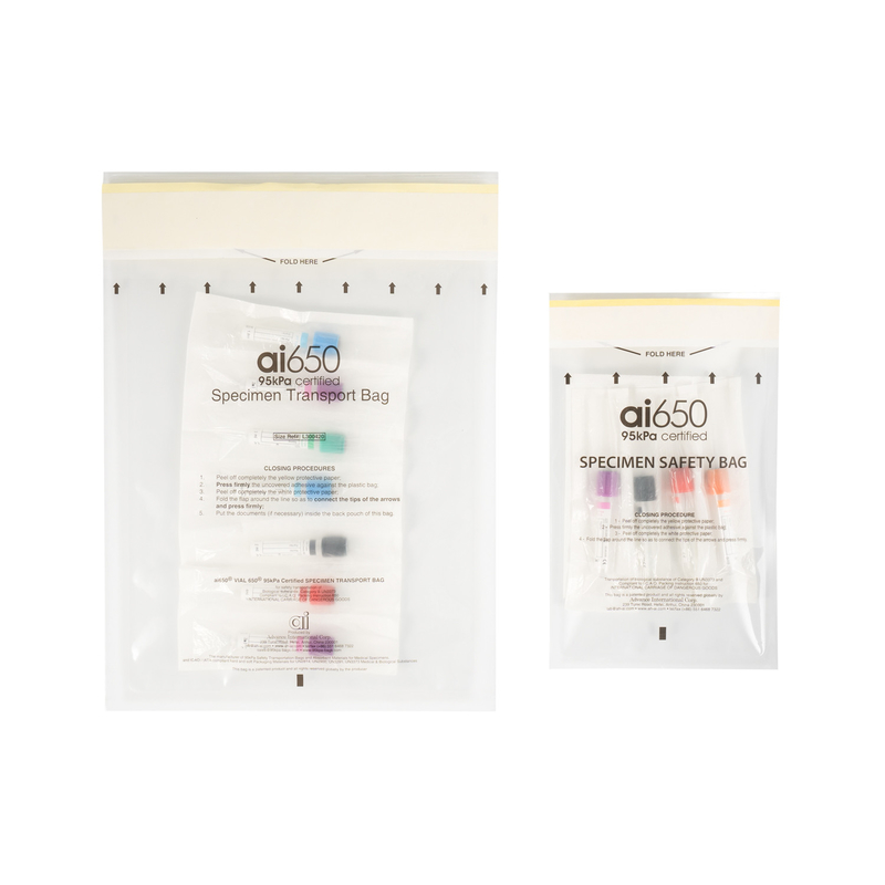 Saco de transporte qualificado de 95 KPa para amostras médicas L 191 X W 170 mm (+/-5 mm)