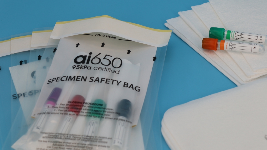 AI650 Sacos de amostras de laboratório de risco biológico com logotipo de bolso laranja, removíveis, impermeáveis, duráveis para transporte de amostras