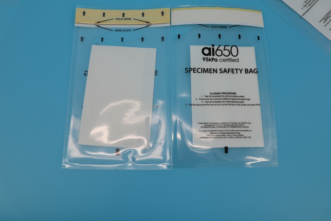 AI650 Bolsas de amostras estéreis de risco biológico para fins médicos Bolsa de transporte de amostras Bolsa de documentos Bolsa de plástico Bolsa de fecho