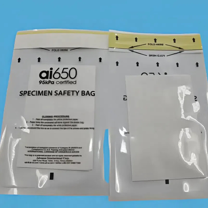 Saco de amostras de perigo biológico de 95 KPa utilizado para transporte, sacos de embalagem de amostras de perigo biológico
