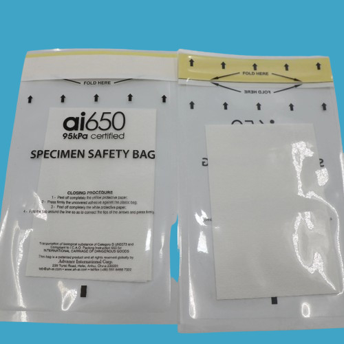Sacos de amostras de risco biológico 6x9in/15x25cm Sacos de amostras com logotipo de risco biológico Impressão de laboratório Saco de amostras com absorvente pad