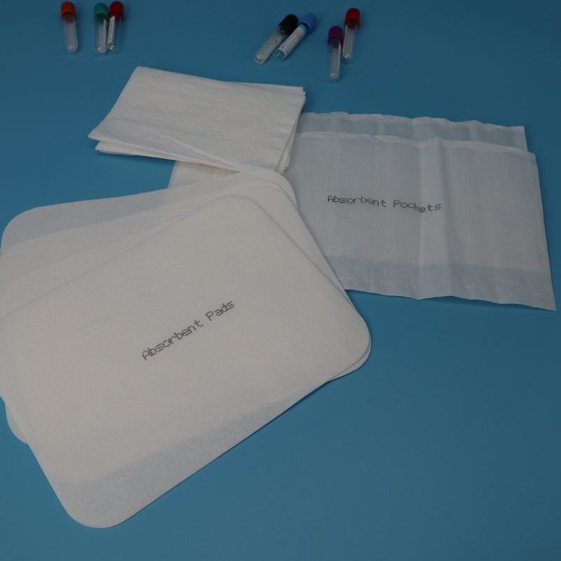 Pads absorventes brancos de 65 mm x 70 mm para ensaios de laboratório ou fugas de pequenos dispositivos médicos