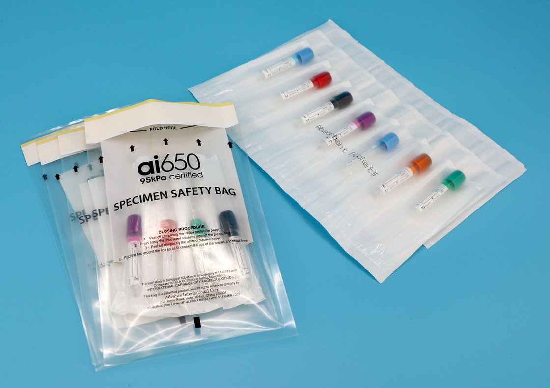 Saco de amostra de laboratório auto-aderente Ziplock Ai 650 com bolsa absorvente de bolso
