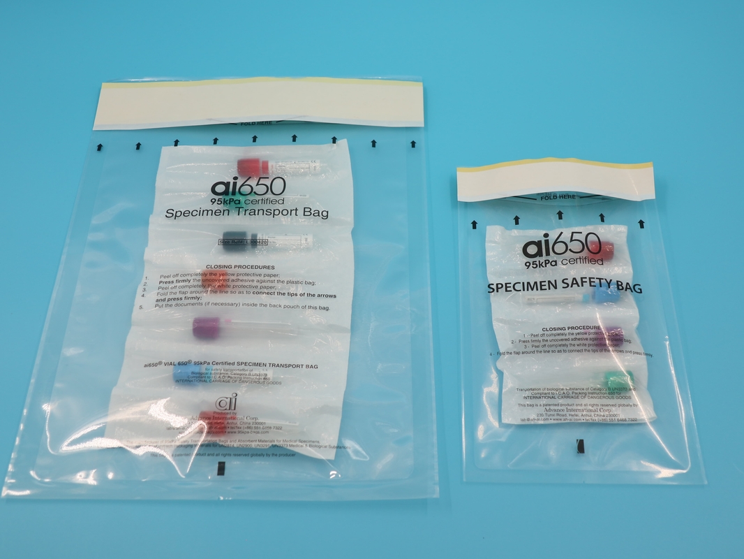 Saco de transporte de amostras de plástico Ldpe Ziplock 95kpa Saco dental de canguru de três camadas Transparente Alimento de impressão de gravura personalizado