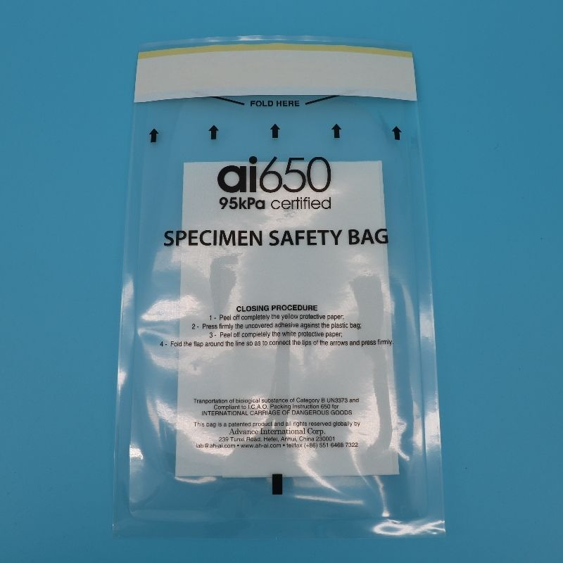 Saco de amostras médicas de 95kpa com almofadas e tubos absorventes para contenção segura de amostras de risco biológico