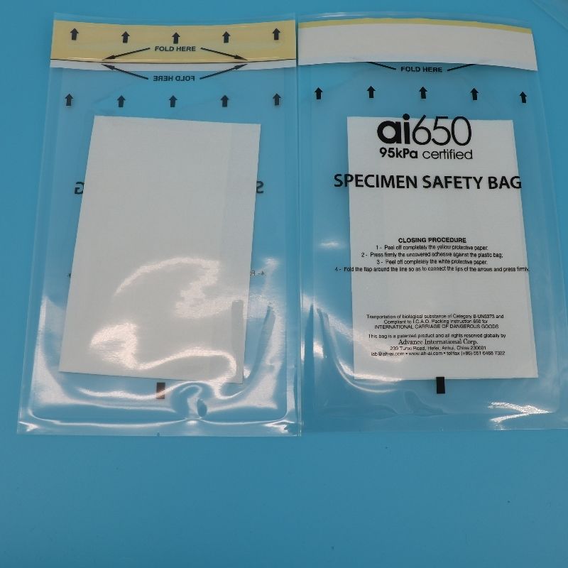 Saco de risco biológico à prova de vazamento de 95kpa para amostras médicas com material absorvente e tubos para transporte seguro