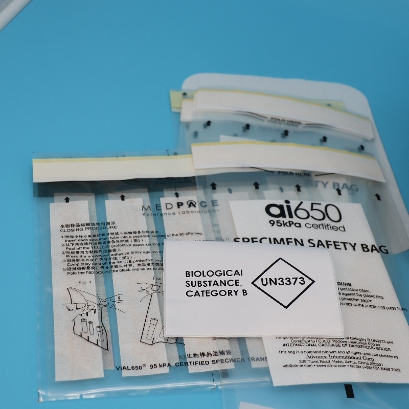 330mmX170mm UN 2814 Conforme UN 2900 Conforme Bioproteção Saco de amostras Saco de transporte de amostras médicas
