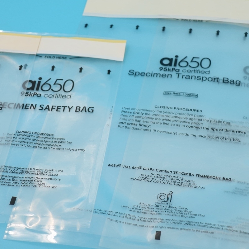 Saco para amostras AIC 95kpa Kit de caixa de transporte de amostras de laboratório com almofadas absorventes para espécimes médicos