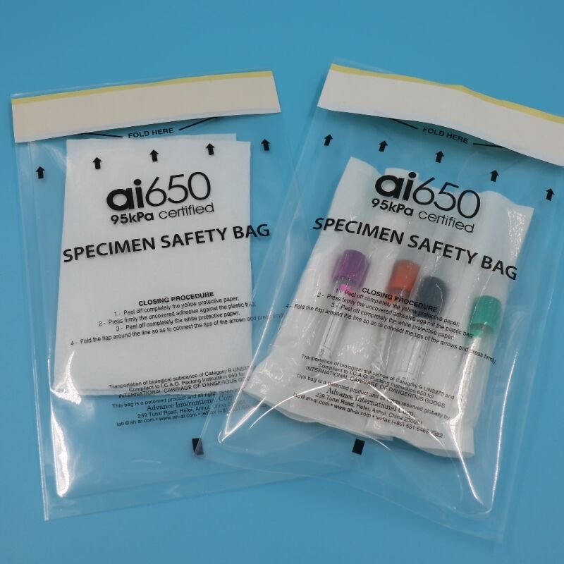 Saco de transporte de amostras biológicas médicas 95 KPA Saco de amostras de segurança com bolsa absorvente